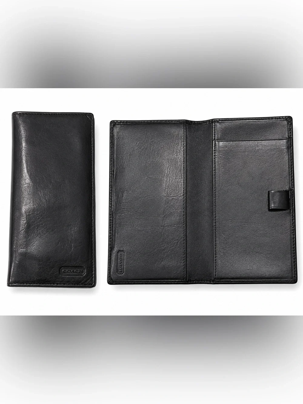 Coach Black Vintage Leather Checkbook Cover Wallet Organizer Men Travel Luxury